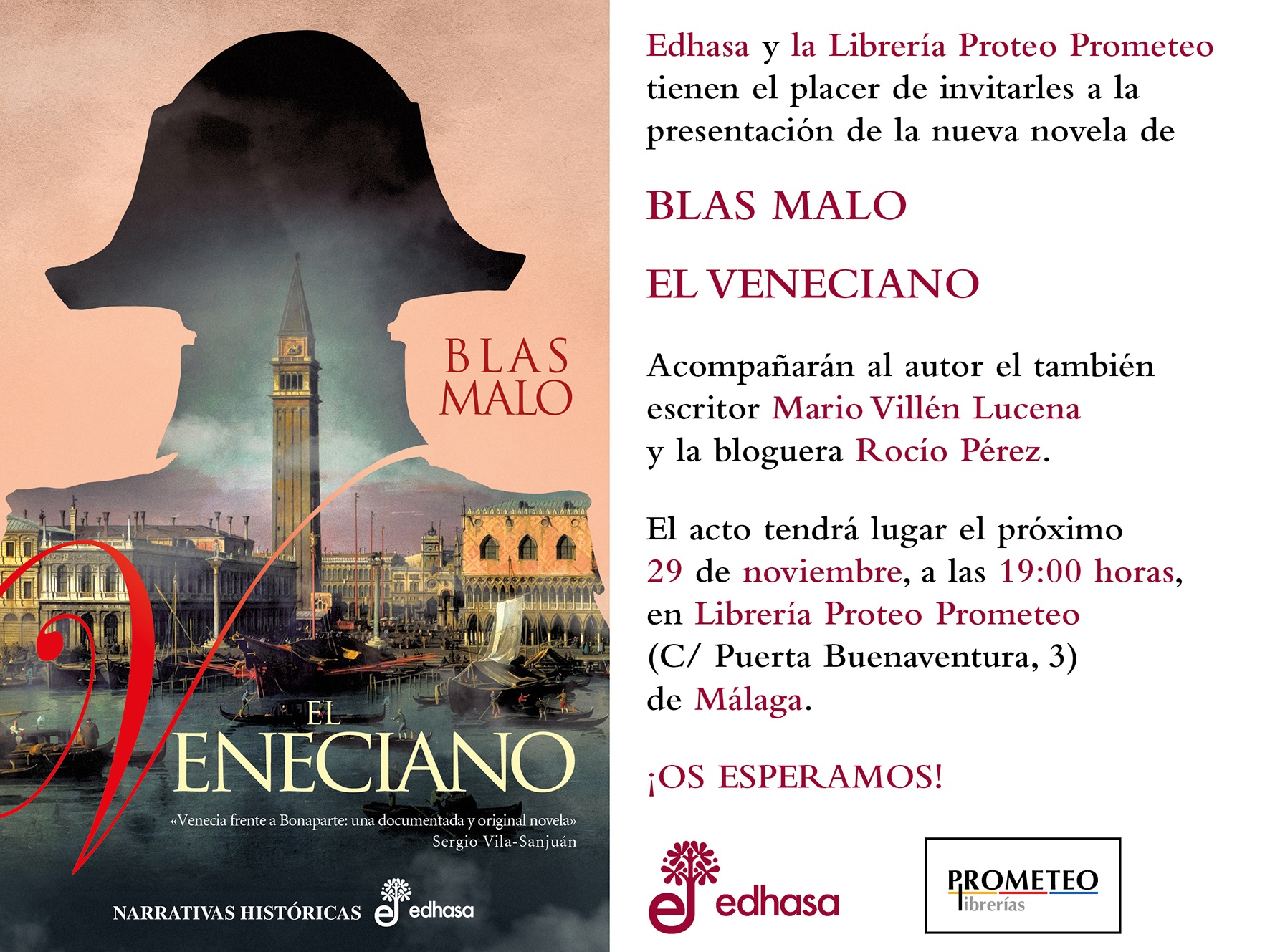 El Veneciano de Blas Malo ya a la venta en librerías